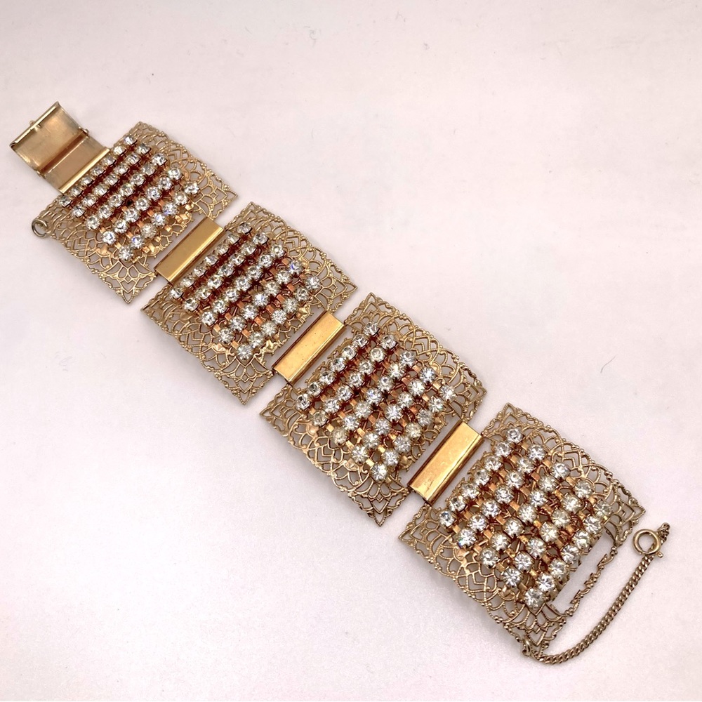 Faux Diamond Filigree Gold Plated Cuff Bracelet